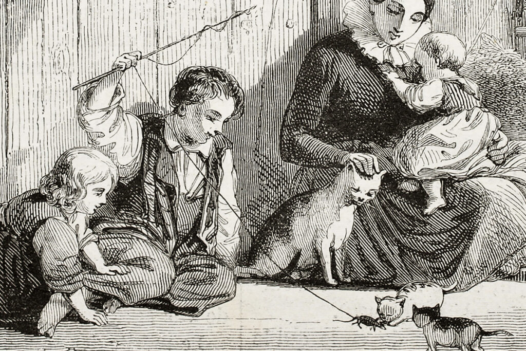 vintage illustration of cats playing