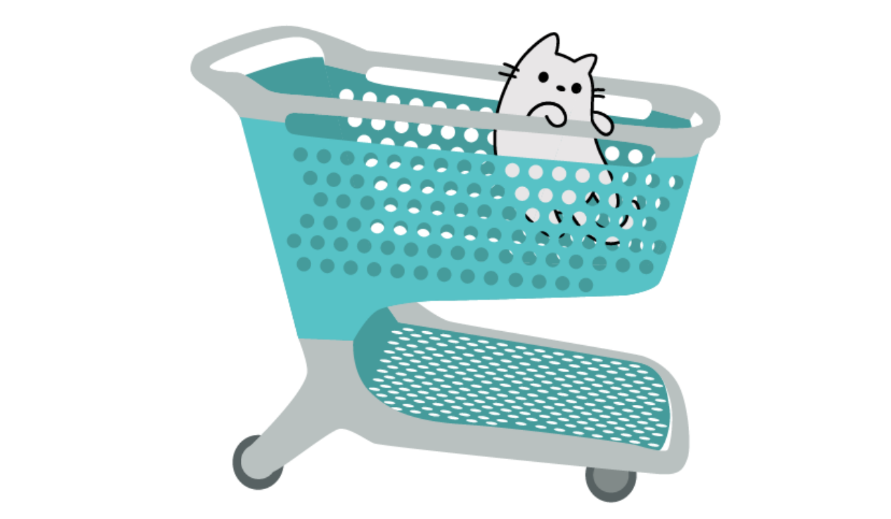 cat in a shopping cart